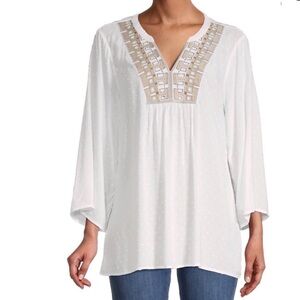 Tommy Bahama Boho Embroidered Collar 3/4 sleeve tunic size xl